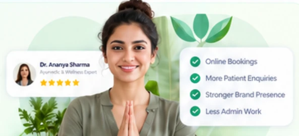Smiling practitioner with her five-star profile: online bookings, more patient enquiries, stronger brand presence, less admin work