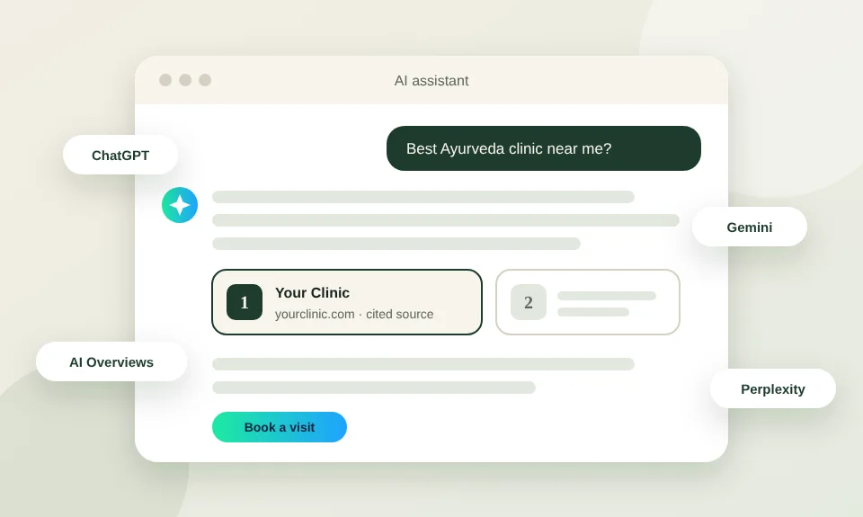 An AI assistant answer that cites a wellness clinic website as its first source